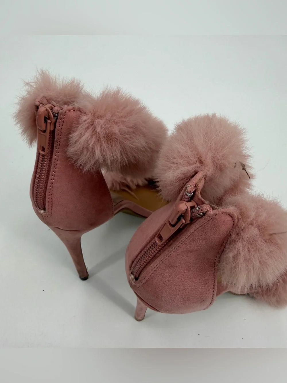 Anne Michelle High Heel Sandals Womens 7.5 Pink Faux Fur Straps Stilettos Party